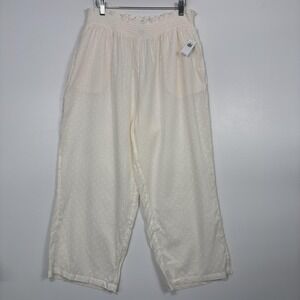 NWT Old Navy Pants Womens Large Cream Dot Crepe Wide Leg Cropped Pull On